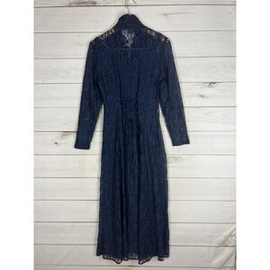 Vintage Dawn Joy Fashions Dress Womens 7/8 Navy Lace Button Front Made USA 90s